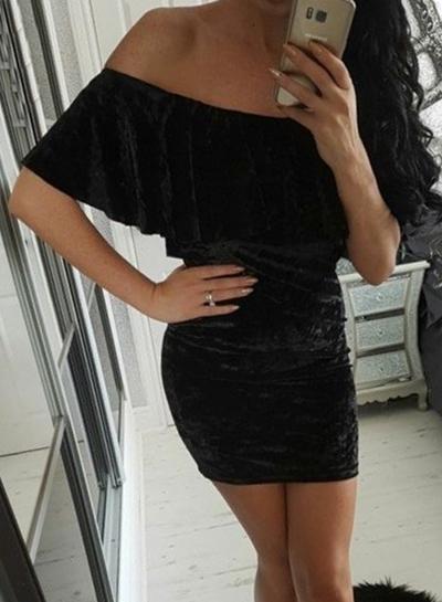 Oasap Ruffled Off The Shoulder Bodycon Velvet Dress