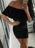 Oasap Ruffled Off The Shoulder Bodycon Velvet Dress