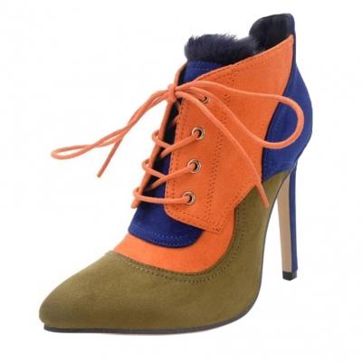 Oasap Color Block Pointed Toe Lace Up Ankle Boots