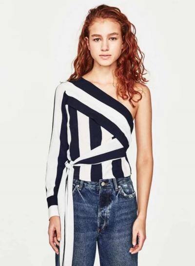 Oasap One Shoulder Long Sleeve Stripe Blouse