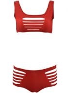 Oasap Women's Simple Hollow Out Strappy Two Piece Swimsuit