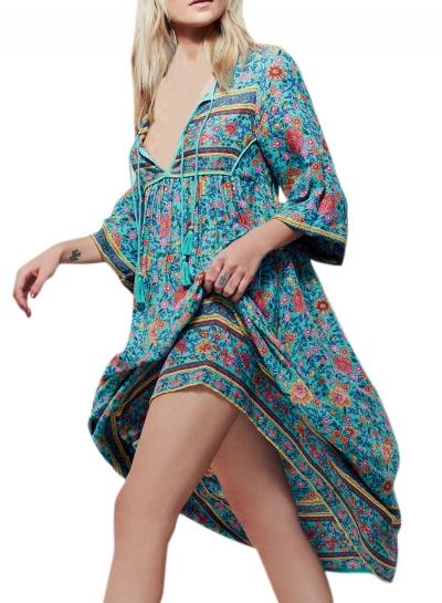 Oasap Women's Summer Boho Lace Up Front Asymmetric Dress