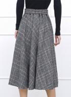 Oasap Fashion High Waist Checked A-line Skirt With Belt