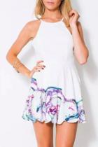 Oasap Floral Print Open-back Scallope Trimmed Cami Dress