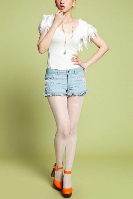 Oasap Exquisite Flouncing Hemline Beading Shorts With Medium Waistline