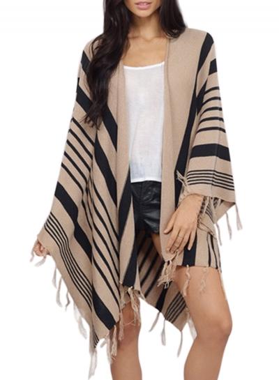 Oasap Women's Fashion Color Block Stripe Fringed Poncho