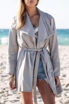Oasap Fashion Textured Lapel Belted Coat