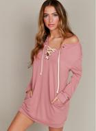 Oasap V Neck Long Sleeve Lace Up Mini Dress