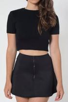 Oasap Solid Color Short Sleeve Round Neck Knit Crop Top