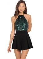 Oasap Halter Sequin Panel Backless Romper