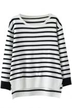 Oasap Chic Striped Printing Side-slit High Low Sweater