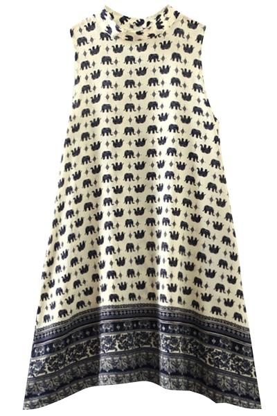 Oasap Vintage Sleeveless Chiffon Printed A-line Blouse