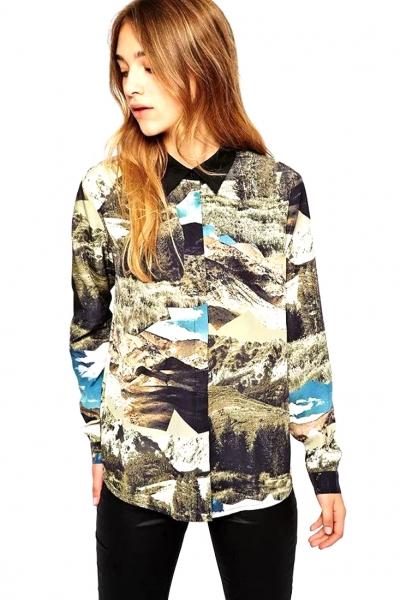 Oasap Panoramic View Button Down Shirt