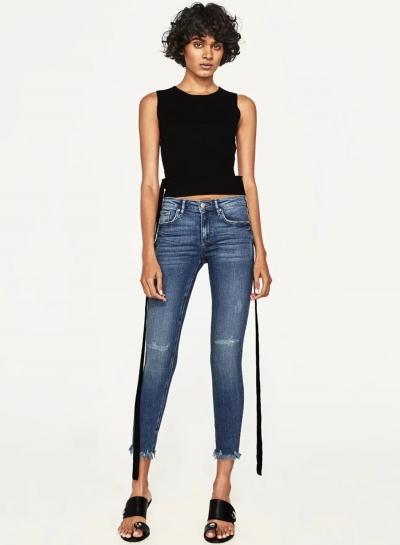 Oasap Fashion High Waist Ninth Denim Pants With Tassel
