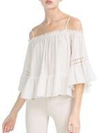 Oasap Women's Casual Spaghetti Strap Off Shoulder Flare Sleeve Blouse