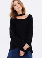 Oasap Round Neck Long Sleeve Solid Color Knit Sweater