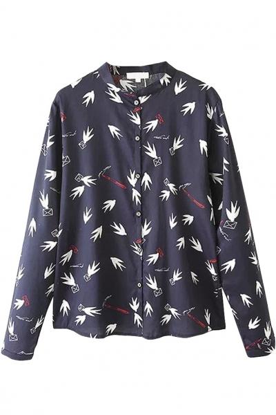 Oasap Pigeon Silhouette Button Down Shirt