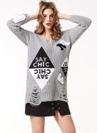 Oasap Fashion Long Sleeve Ripped Printed Sweater
