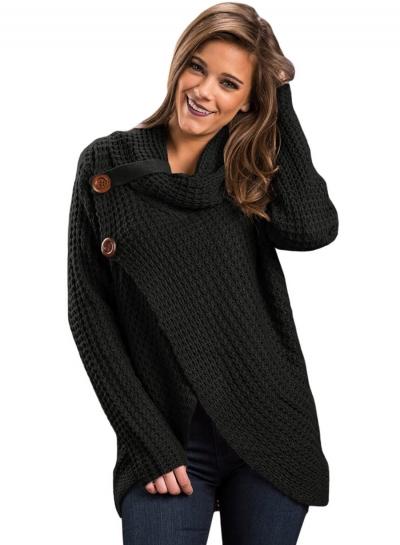 Oasap Fashion High Neck Two Buttons Irregular Cardigan