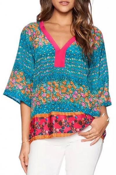 Oasap Vintage Three Quarter Sleeve V Neck Blouse