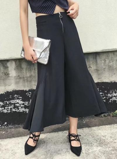 Oasap Fashion High Waist Ruffle Cropped Wide Leg Pants