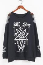 Oasap Punk Mesh Paneled Star Sweatshirt