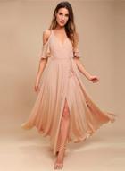Oasap Solid Off Shoulder Ruffle Sleeve Split Maxi Dress