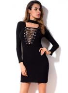 Oasap V Neck Long Sleeve Lace-up Front Bodycon Dress