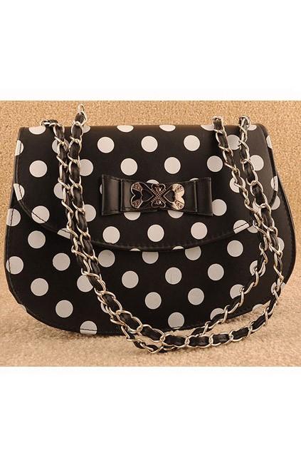 Oasap Bow Detail Polka Dot Print Fold Over Shoulder Bag