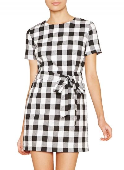Oasap Women's Casual Short Sleeve Plaids Tie Waist Dress