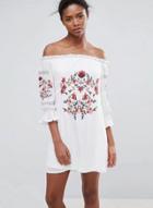 Oasap Slash Neck Floral Embroidery Mini Dress