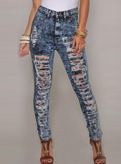 Oasap High Waist Skinny Ripped Snowflake Pencil Pants