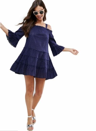 Oasap Slash Neck Flare Sleeve Slip Dress