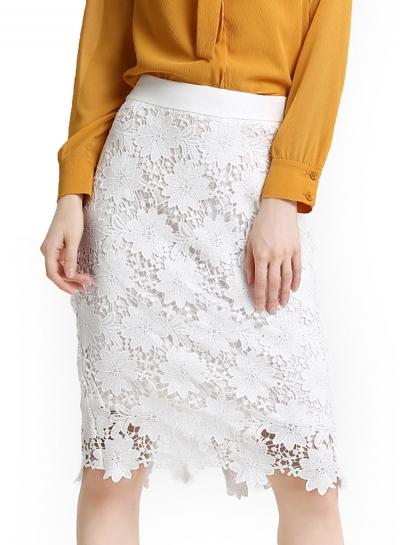 Oasap Solid Color High Waist Lace Skirt