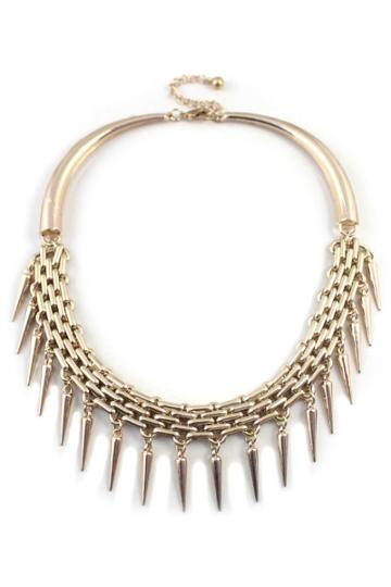 Oasap Luxe Gold Multi-strand Chain Spikes Bib Necklace