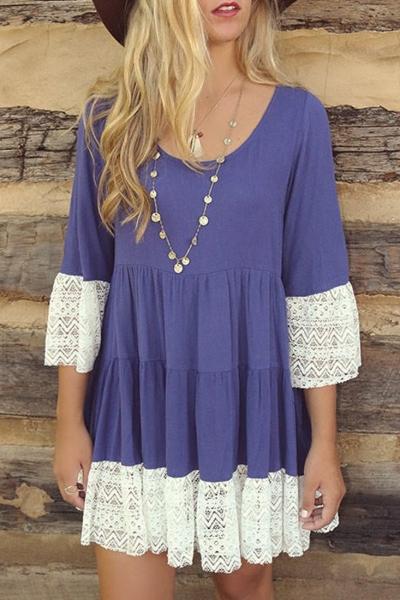 Oasap Stylish Lace Paneled Mini Dress