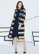Oasap Fashion Striped Open Front Coat With Belt