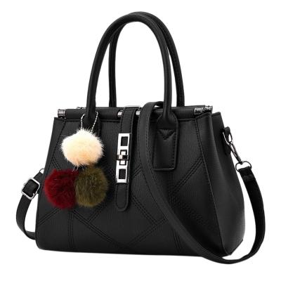 Oasap Pu Leather Tote Shoulder Bag With Pom Pom