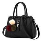 Oasap Pu Leather Tote Shoulder Bag With Pom Pom