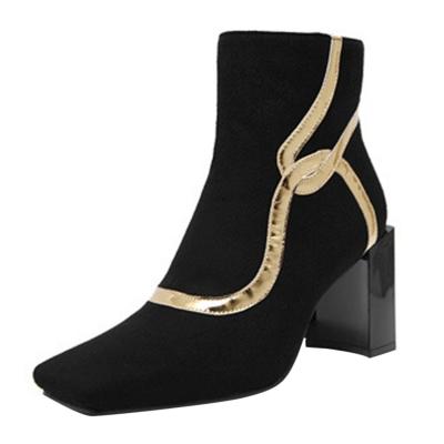Oasap Color Block Square Toe Block Heels Boots