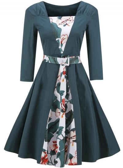 Oasap Fashion Floral Printed A-line Swing Dress