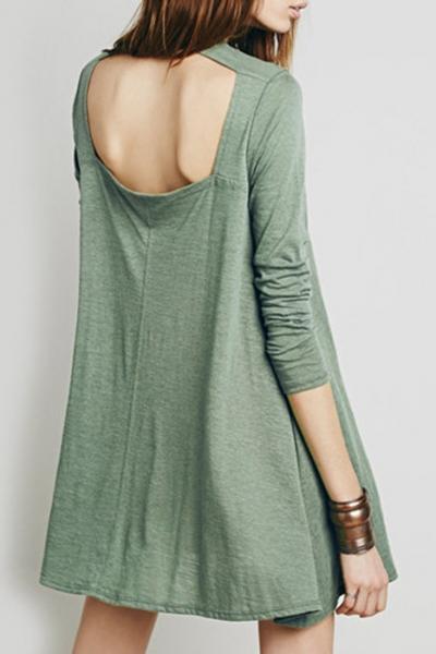 Oasap Fashion Solid Color Cut-out Back Dress