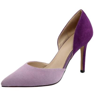 Oasap Pointed Toe Shearling Leather Color Block Pumps