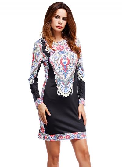 Oasap Fashion Ornate Print Slim Fit Dress