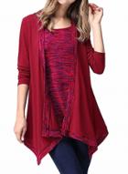 Oasap Round Neck Long Sleeve Fake Two Piece Irregular Tee Shirt
