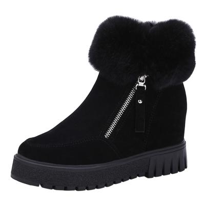 Oasap Round Toe Wedge Heels Faux Fur Side Zipper Warm Boots