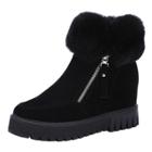 Oasap Round Toe Wedge Heels Faux Fur Side Zipper Warm Boots
