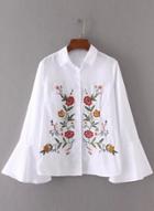 Oasap Turn Down Collar Floral Embroidery Long Sleeve Shirts
