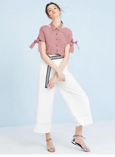 Oasap Fashion Turn-down Collar Plaid Shirt