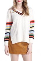 Oasap Chic Color Block Stripe Slit Sweater
